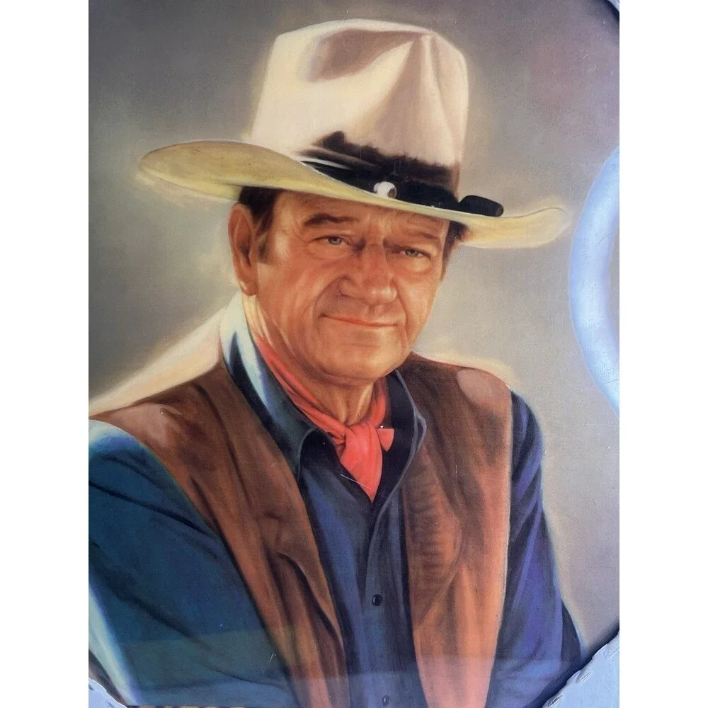 Vintage John Wayne Framed Portrait Solid Wood  Live Edge Frame 12x10 New!